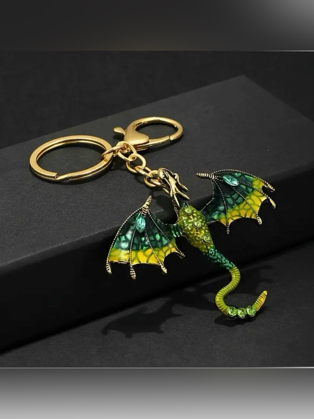 Dragon Bag Charm Keychain with Key Ring for Purse Handbag Green Rhinestone New
